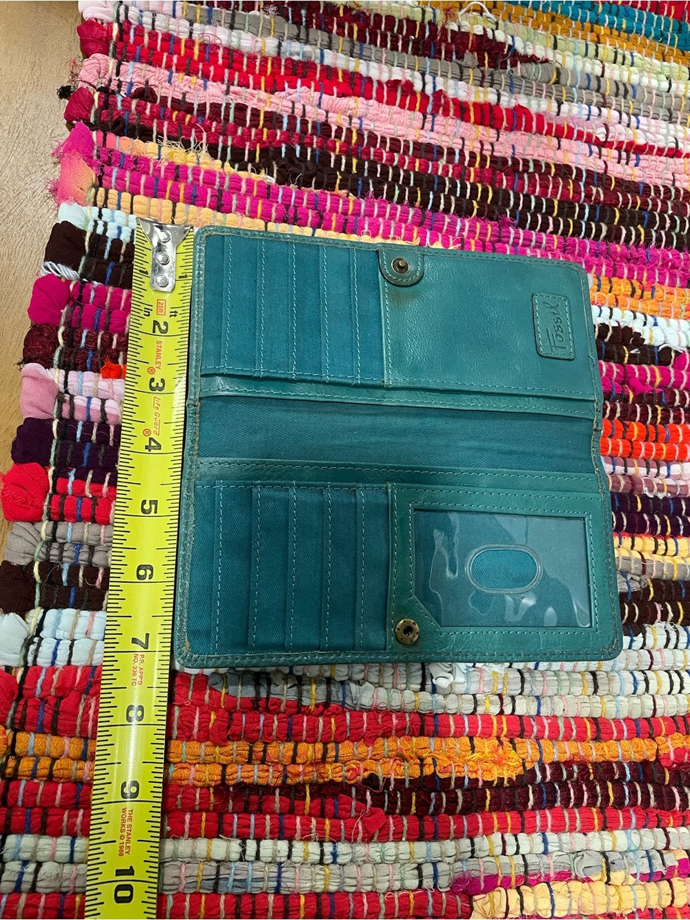 Fossil Teal Floral Embossed Leather Zip Wallet - Picture 3 of 8